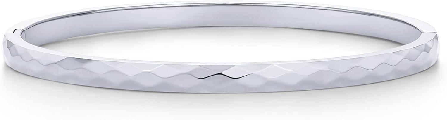 imagePAVOI 14K Gold Plated Waterproof Bangle Bracelets for Women  Stainless Steel Faceted Hammered Ball Beaded Hinged BraceletWhite Gold