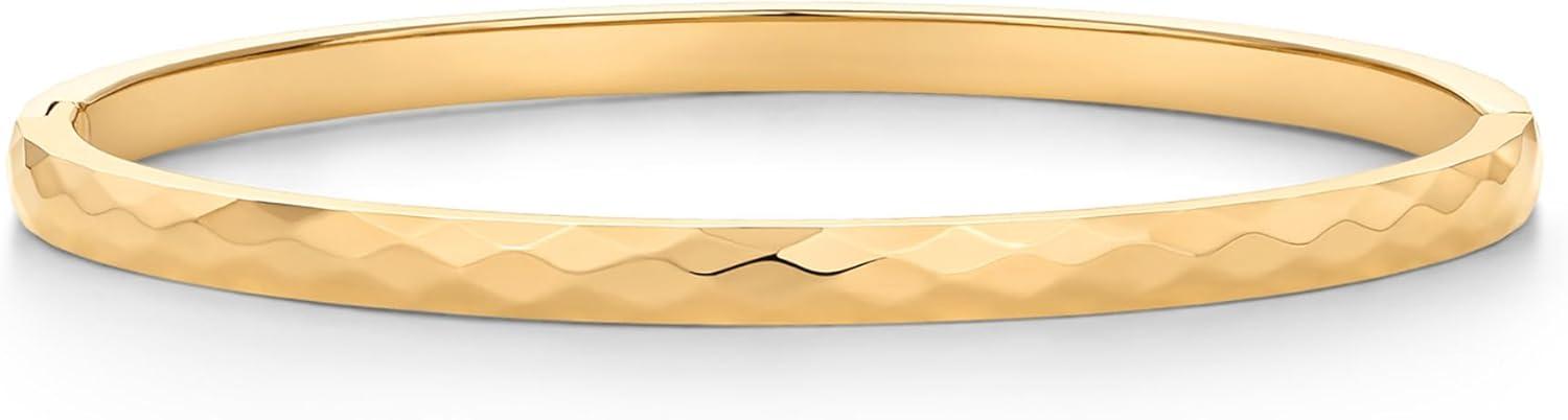 imagePAVOI 14K Gold Plated Waterproof Bangle Bracelets for Women  Stainless Steel Faceted Hammered Ball Beaded Hinged BraceletYellow Gold