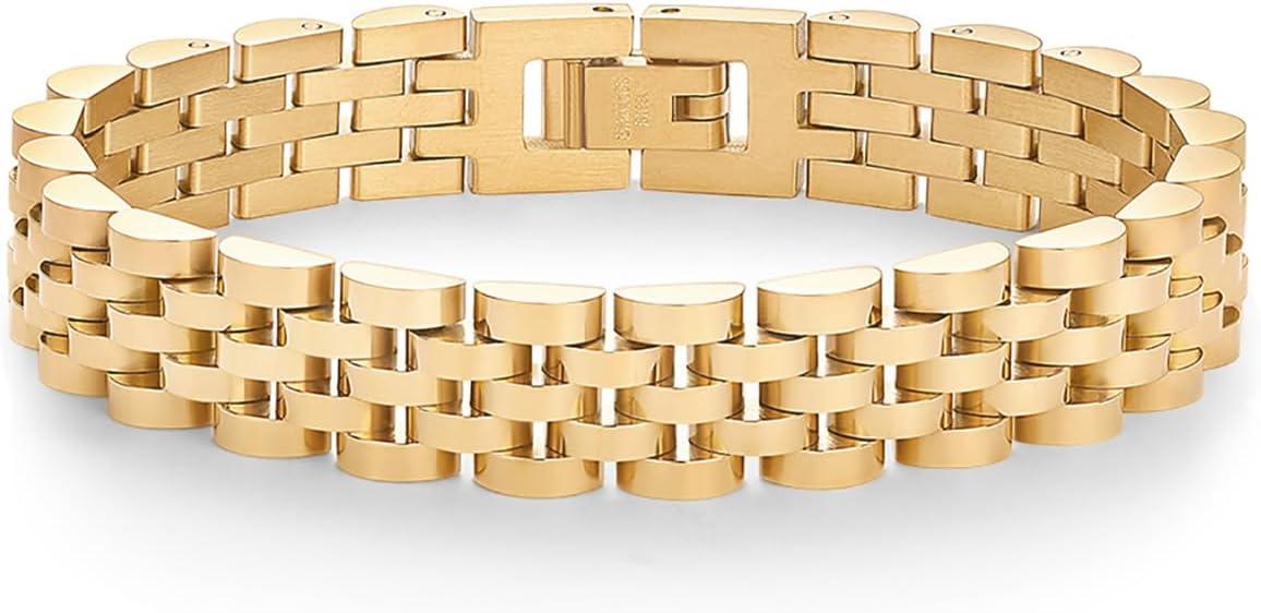 imagePAVOI 14K Gold Plated Waterproof Watch Strap Chain Bracelet for Women  Two Toned Mixed Metals Stainless Steel Chunky Link BraceletYellow Gold