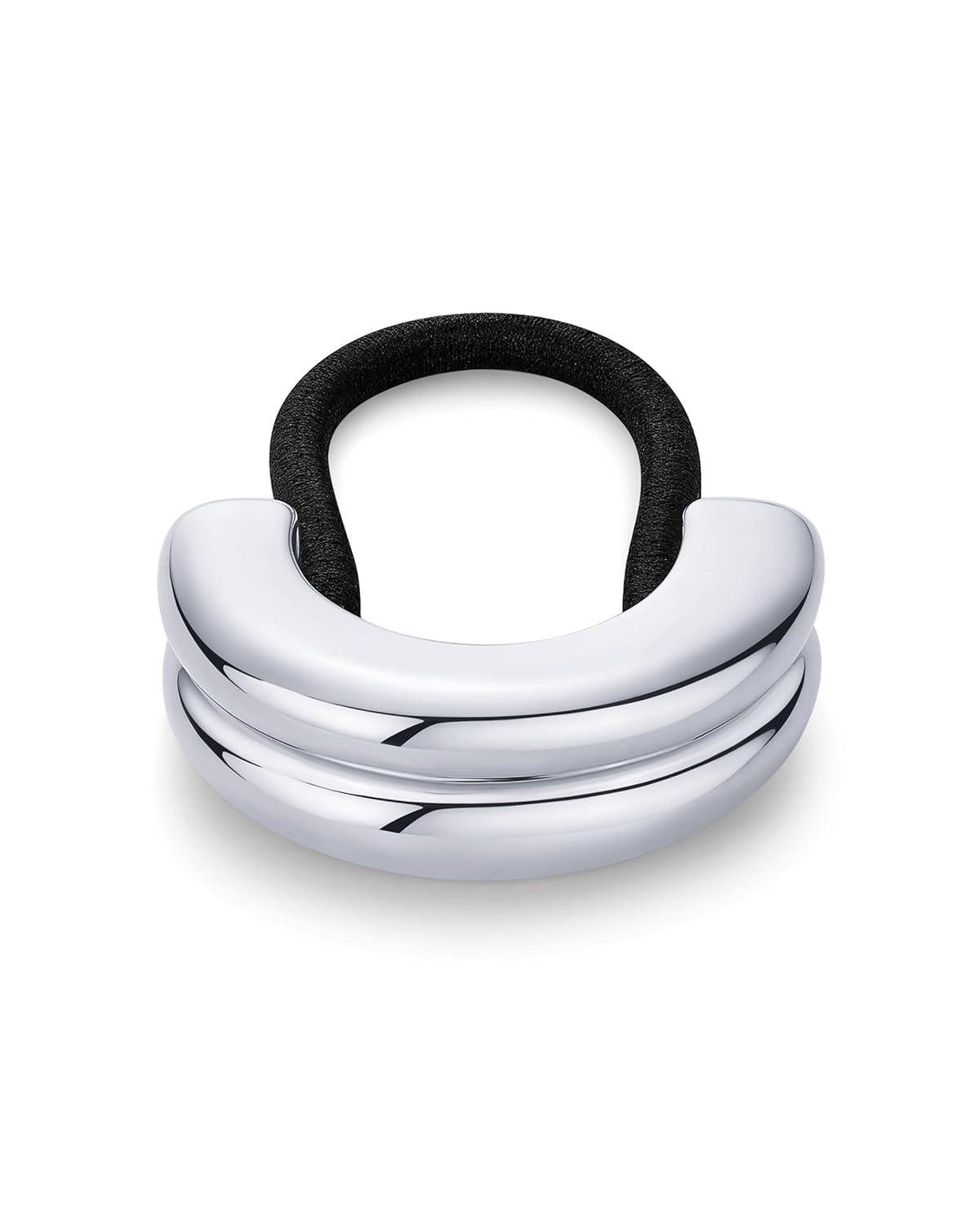 imagePAVOI 14K Yellow Gold Double Arch Chunky Metal Hair Band Ponytail Holders for Women  Stainless Steel Statement Cuff Fashion Accessories  Waterproof Stretchy Gold Hair TiesDouble Arch White Gold