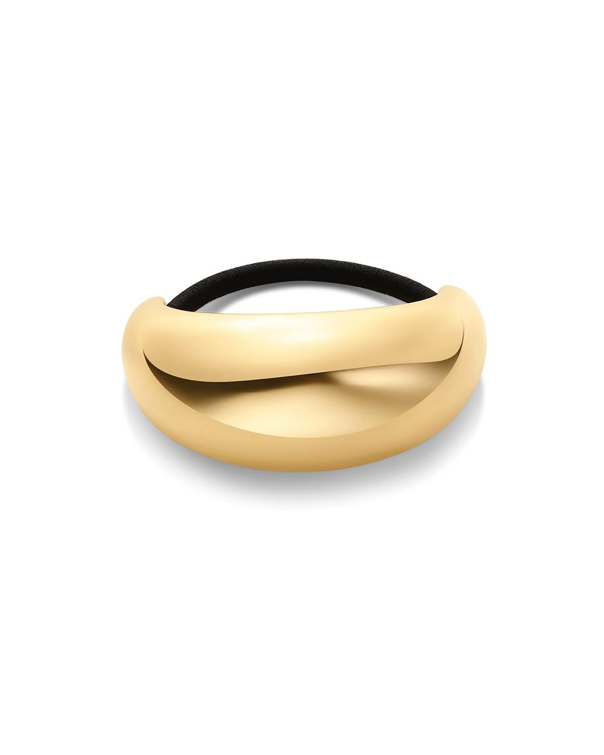 imagePAVOI 14K Yellow Gold Double Arch Chunky Metal Hair Band Ponytail Holders for Women  Stainless Steel Statement Cuff Fashion Accessories  Waterproof Stretchy Gold Hair TiesChunky Yellow Gold