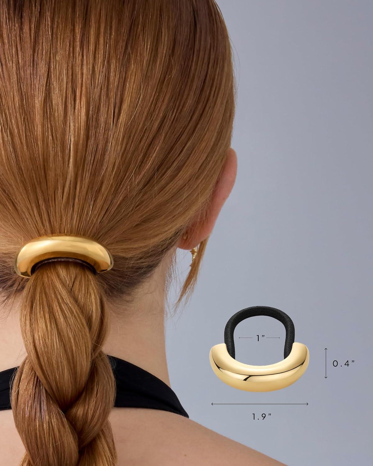 imagePAVOI 14K Yellow Gold Double Arch Chunky Metal Hair Band Ponytail Holders for Women  Stainless Steel Statement Cuff Fashion Accessories  Waterproof Stretchy Gold Hair TiesArch Yellow Gold