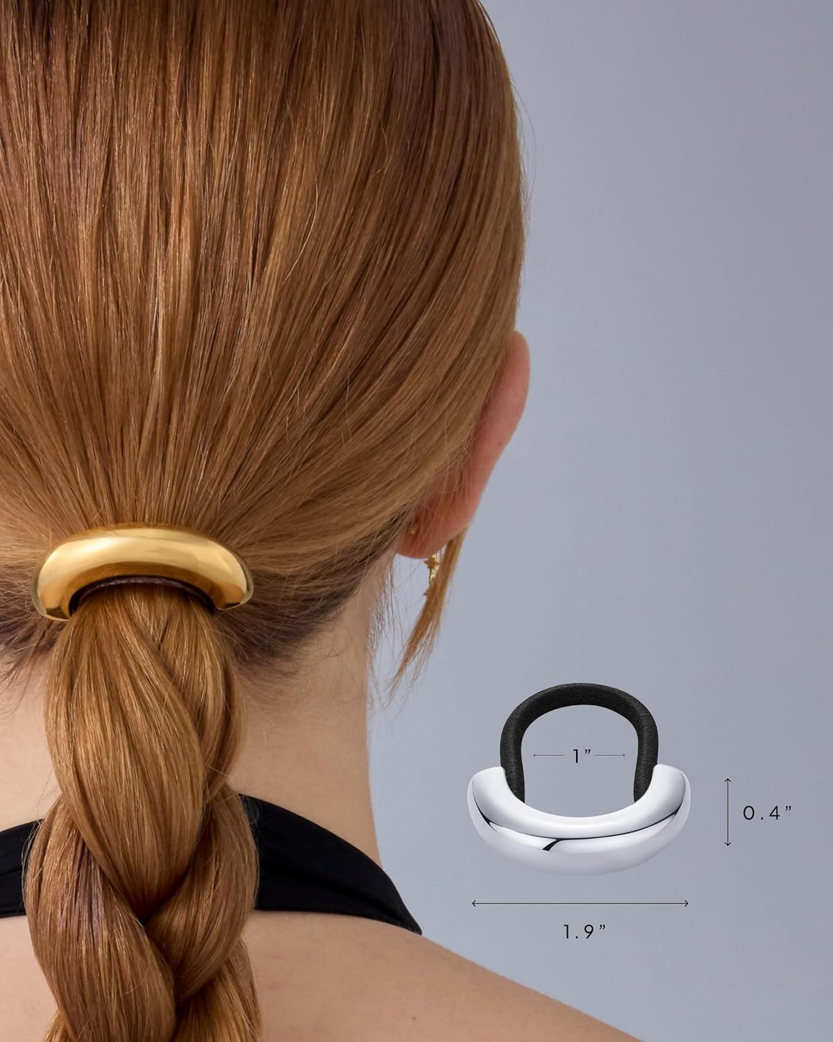 imagePAVOI 14K Yellow Gold Double Arch Chunky Metal Hair Band Ponytail Holders for Women  Stainless Steel Statement Cuff Fashion Accessories  Waterproof Stretchy Gold Hair TiesArch White Gold