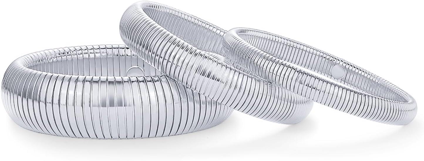 imagePAVOI Stainless Steel 14K Gold Plated Waterproof Flexible Stretch Chunky Bangle for Women  Cobra BraceletWhite Gold