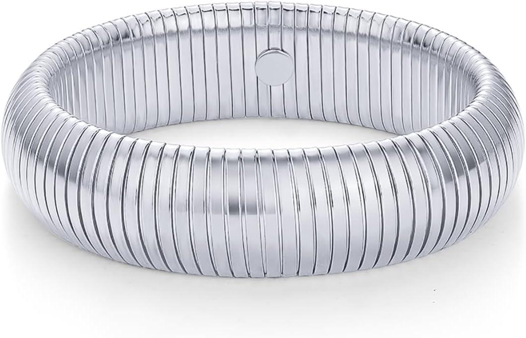 imagePAVOI Stainless Steel 14K Gold Plated Waterproof Flexible Stretch Chunky Bangle for Women  Cobra BraceletWhite Gold