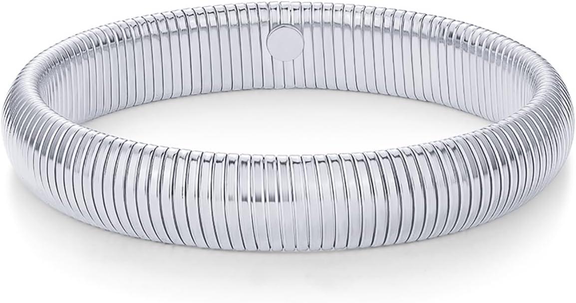imagePAVOI Stainless Steel 14K Gold Plated Waterproof Flexible Stretch Chunky Bangle for Women  Cobra BraceletWhite Gold