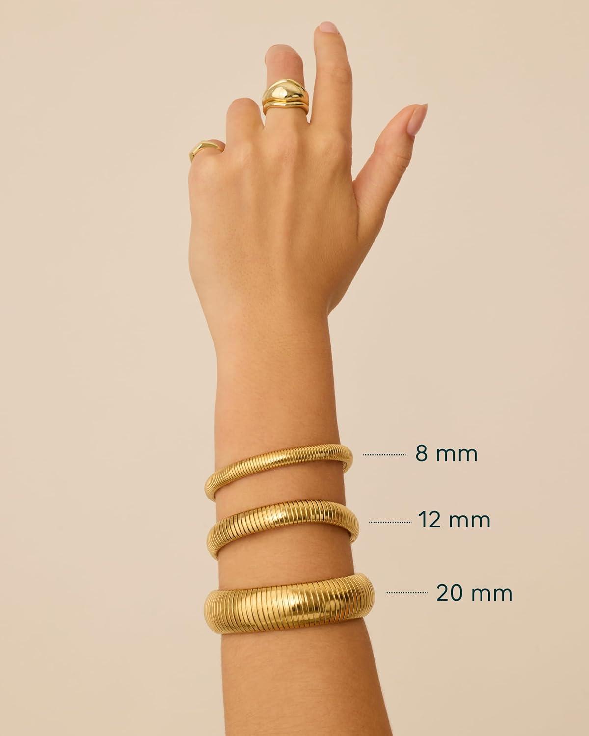 imagePAVOI Stainless Steel 14K Gold Plated Waterproof Flexible Stretch Chunky Bangle for Women  Cobra BraceletYellow Gold