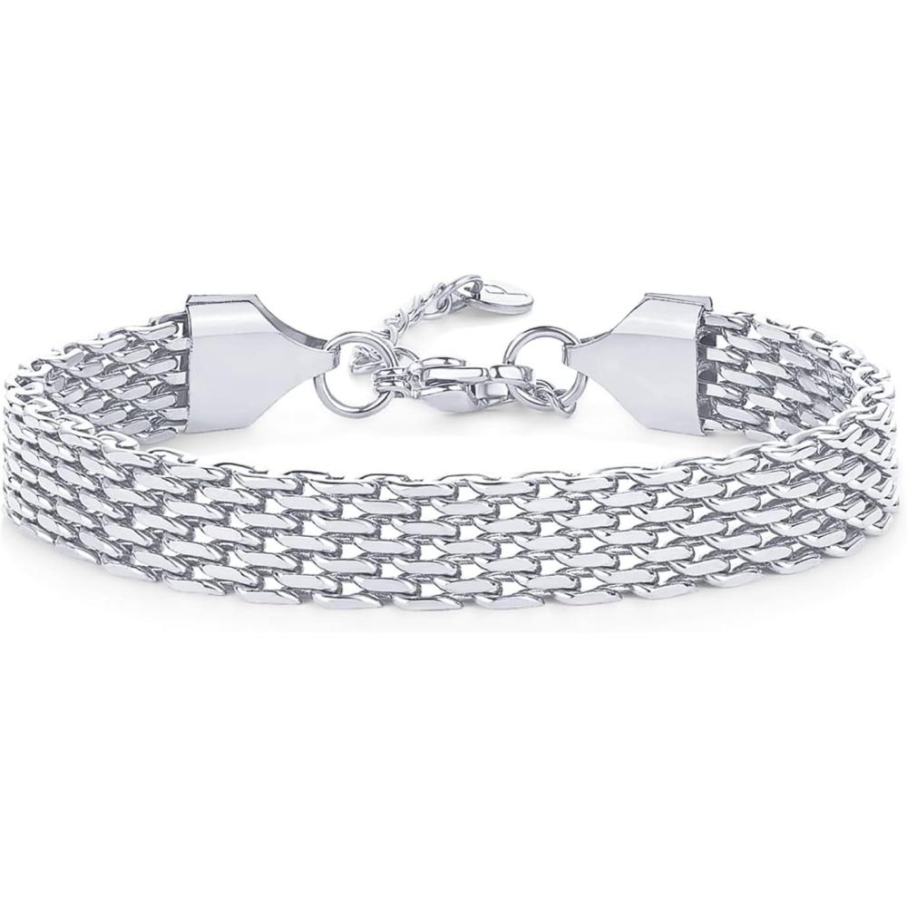 imagePAVOI 14K Gold Plated Chunky Chain Adjustable Bracelet for Women  Stainless Steel Lightweight Trendy Chain BraceletWhite Gold
