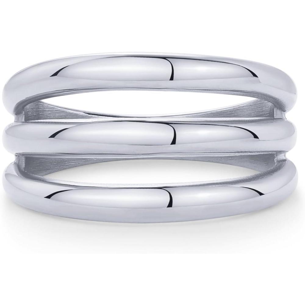 imagePAVOI 14K Gold Plated Chunky Curved Triple Stackable Ring for Women  Stainless Steel Three in One Statement Rings  Waterproof Thick MultiBandsStainless Steel