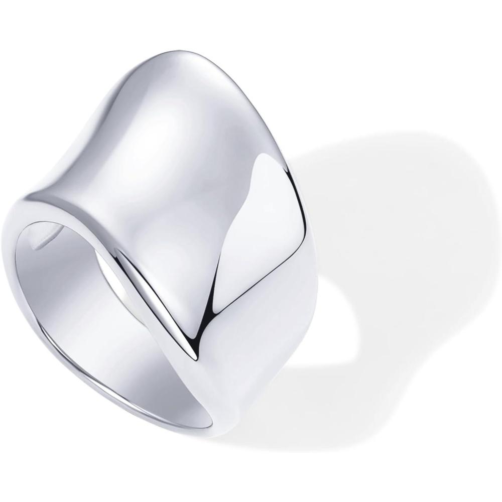 imagePAVOI 14K Gold Plated Chunky Statement Ring for Women  Stainless Steel Hypoallergenic Wide Stackable RingsWhite Gold
