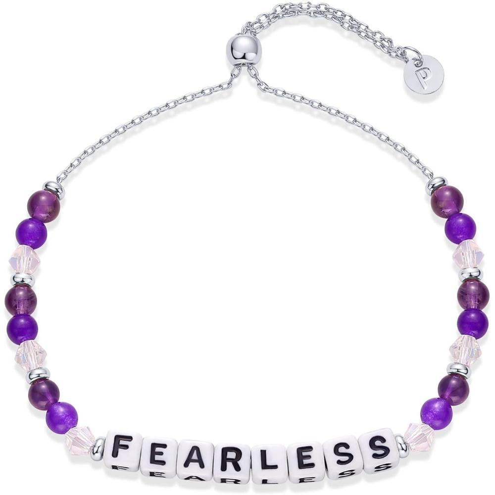 imagePAVOI 14K Gold Plated Colored Mantra Evil Eye Beaded Gemstone Bracelets for Women  Adjustable Friendship Beaded Bracelets with Words  I Am Enough Fearless Breathe Good Energy In My Era Grateful You Got This Affirmation BraceletFearless