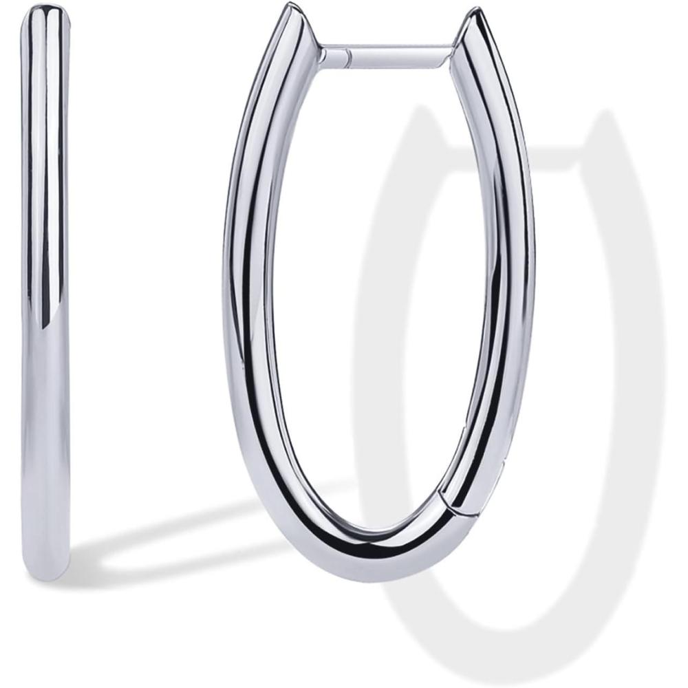imagePAVOI 14K Gold Plated Sterling Silver Posts Geometric Hoop Earrings for Women  Trendy Geo Long Oval UShaped Link Triangle Huggie Hoops EarringOval