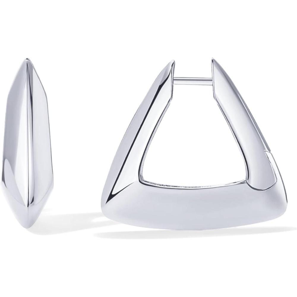 imagePAVOI 14K Gold Plated Sterling Silver Posts Geometric Hoop Earrings for Women  Trendy Geo Long Oval UShaped Link Triangle Huggie Hoops EarringTriangle