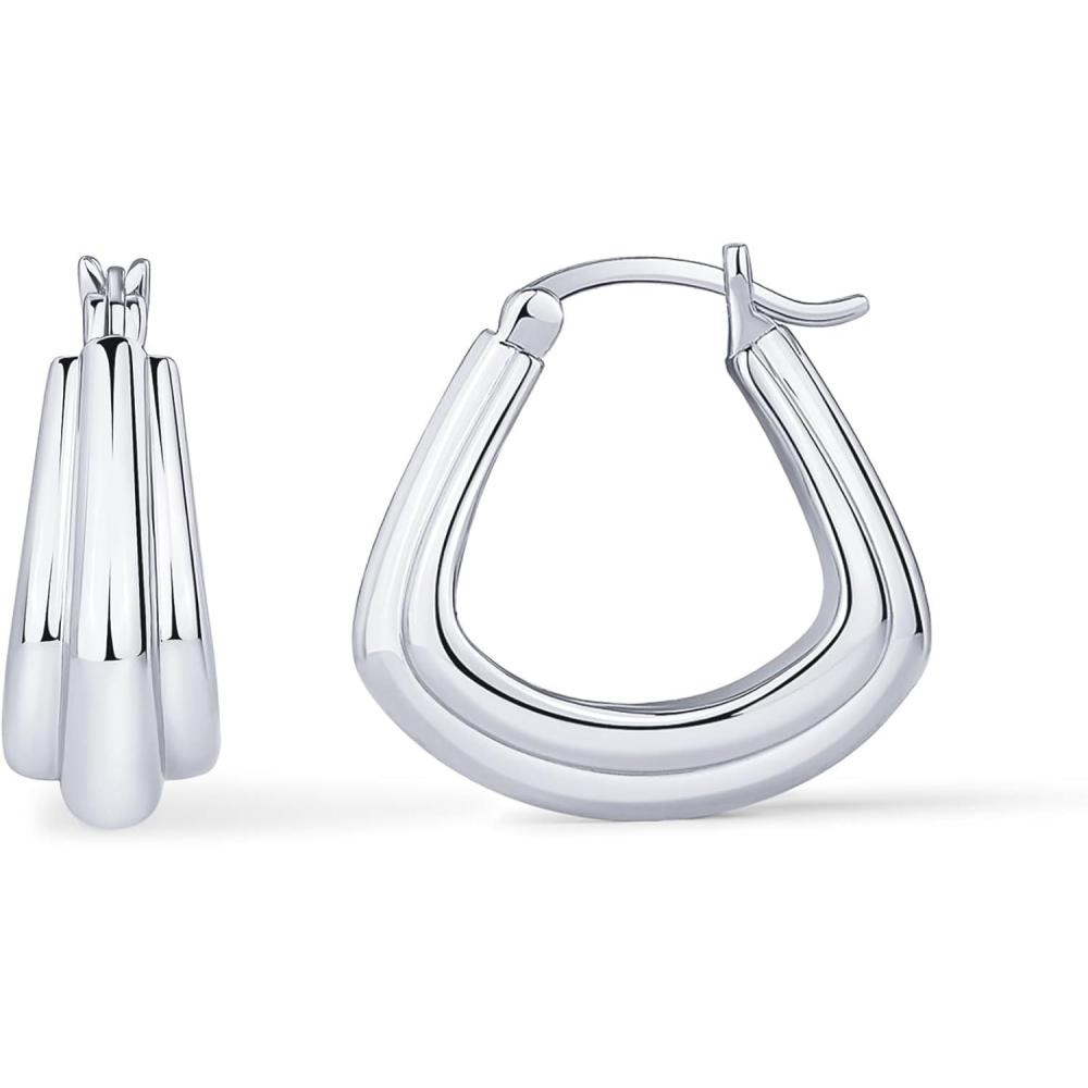imagePAVOI 14K Gold Plated Sterling Silver Posts Geometric Hoop Earrings for Women  Trendy Geo Long Oval UShaped Link Triangle Huggie Hoops EarringTriple