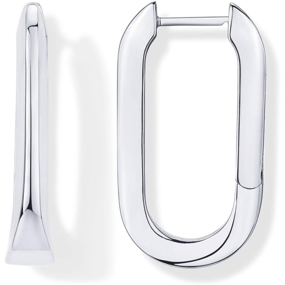 imagePAVOI 14K Gold Plated Sterling Silver Posts Geometric Hoop Earrings for Women  Trendy Geo Long Oval UShaped Link Triangle Huggie Hoops EarringUShaped