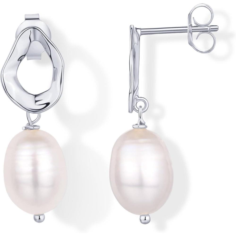 imagePAVOI 14K Gold Plated Sterling Silver Statement Pearl Drop Earrings for Women  Lightweight Pearl Dangle Studs EarringsWhite Gold