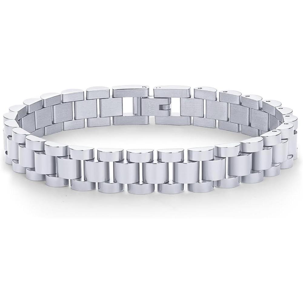 imagePAVOI 14K Gold Plated Waterproof Watch Strap Chain Bracelet for Women  Two Toned Mixed Metals Stainless Steel Chunky Link BraceletWhite Gold
