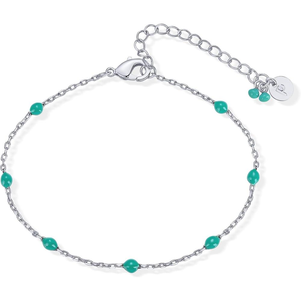 imagePAVOI 14K Yellow Gold Plated Beaded Enamel and Gemstones Bracelets for Women  Colored Boho Festival Adjustable Slider Bracelet  Freshwater Pearls Rose Jade Amazonite Sodalite Labradorite BeadsTurquoise Enamel
