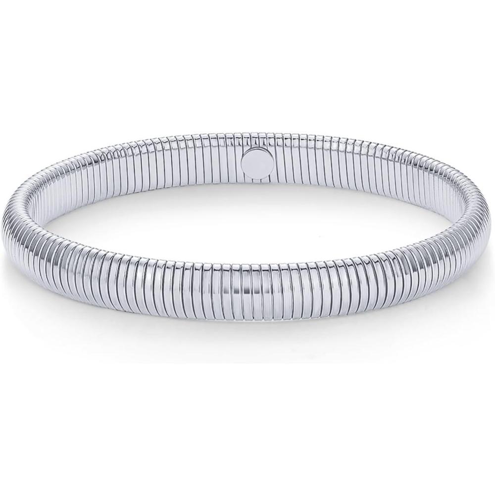 imagePAVOI Stainless Steel 14K Gold Plated Waterproof Flexible Stretch Chunky Bangle for Women  Cobra BraceletWhite Gold