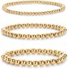 imagePAVOI 14K Gold Plated Beaded Bracelet Pack for Women  Stainless Steel 3Piece Stretchy Bracelet Set  Waterproof Ball TrioYellow Gold