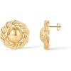 imagePAVOI 14K Gold Plated Chunky Vintage Earrings for Women  Trendy Textured Ribbed Knot Geometric Triangle Rope Button Seashell Wing Dangle Drop Stud Earrings DupesYellow Gold