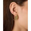 imagePAVOI 14K Gold Plated Chunky Vintage Earrings for Women  Trendy Textured Ribbed Knot Geometric Triangle Rope Button Seashell Wing Dangle Drop Stud Earrings DupesWhite Gold