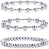 imagePAVOI 14K Gold Plated Beaded Bracelet Pack for Women  Stainless Steel 3Piece Stretchy Bracelet Set  Waterproof Ball TrioWhite Gold