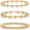 imagePAVOI 14K Gold Plated Beaded Bracelet Pack for Women  Stainless Steel 3Piece Stretchy Bracelet Set  Waterproof Ball TrioYellow Gold