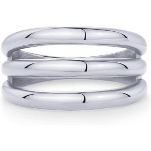 imagePAVOI 14K Gold Plated Chunky Curved Triple Stackable Ring for Women  Stainless Steel Three in One Statement Rings  Waterproof Thick MultiBandsStainless Steel