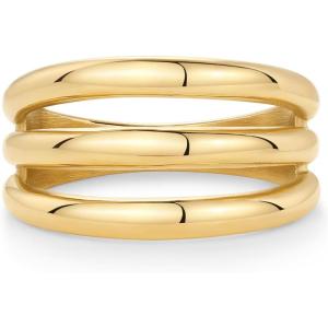imagePAVOI 14K Gold Plated Chunky Curved Triple Stackable Ring for Women  Stainless Steel Three in One Statement Rings  Waterproof Thick MultiBandsYellow Gold