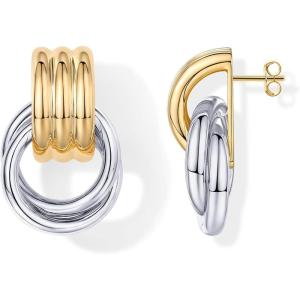 imagePAVOI 14K Gold Plated Chunky Dangle Door Knocker Earrings for Women  Trendy Geometric Drop Statement Earrings  Jewelry GiftsTwoToned