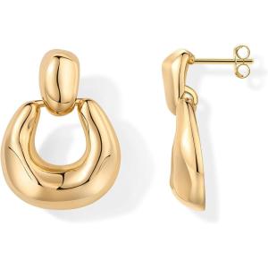 imagePAVOI 14K Gold Plated Chunky Dangle Door Knocker Earrings for Women  Trendy Geometric Drop Statement Earrings  Jewelry GiftsYellow Gold