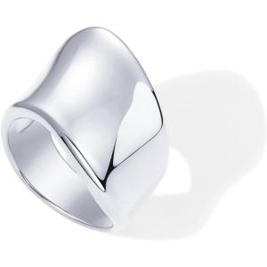 imagePAVOI 14K Gold Plated Chunky Statement Ring for Women  Stainless Steel Hypoallergenic Wide Stackable RingsWhite Gold