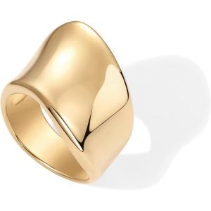 imagePAVOI 14K Gold Plated Chunky Statement Ring for Women  Stainless Steel Hypoallergenic Wide Stackable RingsYellow Gold