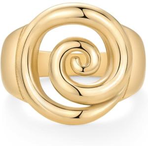 imagePAVOI 14K Gold Plated Chunky Swirl Rings for Women  Stainless Steel Statement Spiral Ring  Waterproof Bold Swirl BandsYellow Gold