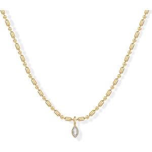 imagePAVOI 14K Gold Plated Dainty Tube Ball Square Beaded Chain Bezel Set Solitaire Pendant Necklace for Women  Round Princess Marquise Cubic Zirconia Statement NecklaceYellow Gold