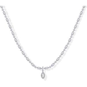 imagePAVOI 14K Gold Plated Dainty Tube Ball Square Beaded Chain Bezel Set Solitaire Pendant Necklace for Women  Round Princess Marquise Cubic Zirconia Statement NecklaceWhite Gold