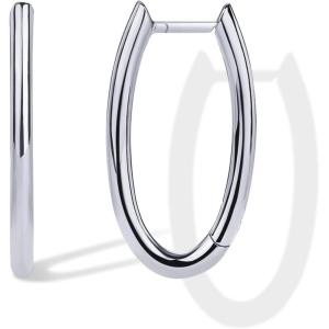 imagePAVOI 14K Gold Plated Sterling Silver Posts Geometric Hoop Earrings for Women  Trendy Geo Long Oval UShaped Link Triangle Huggie Hoops EarringOval