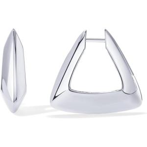 imagePAVOI 14K Gold Plated Sterling Silver Posts Geometric Hoop Earrings for Women  Trendy Geo Long Oval UShaped Link Triangle Huggie Hoops EarringTriangle