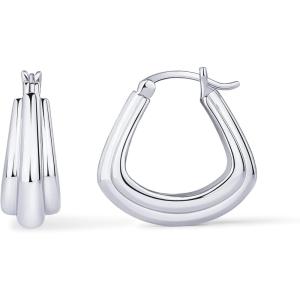 imagePAVOI 14K Gold Plated Sterling Silver Posts Geometric Hoop Earrings for Women  Trendy Geo Long Oval UShaped Link Triangle Huggie Hoops EarringTriple