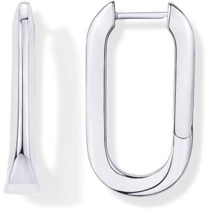 imagePAVOI 14K Gold Plated Sterling Silver Posts Geometric Hoop Earrings for Women  Trendy Geo Long Oval UShaped Link Triangle Huggie Hoops EarringUShaped