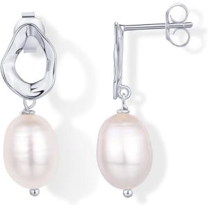 imagePAVOI 14K Gold Plated Sterling Silver Statement Pearl Drop Earrings for Women  Lightweight Pearl Dangle Studs EarringsWhite Gold