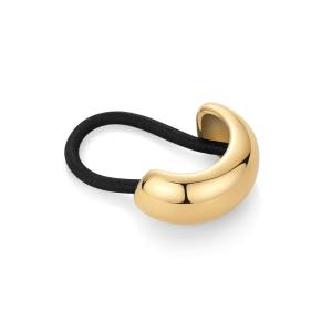 imagePAVOI 14K Yellow Gold Double Arch Chunky Metal Hair Band Ponytail Holders for Women  Stainless Steel Statement Cuff Fashion Accessories  Waterproof Stretchy Gold Hair TiesDome Yellow Gold