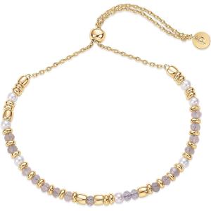 imagePAVOI 14K Yellow Gold Plated Beaded Enamel and Gemstones Bracelets for Women  Colored Boho Festival Adjustable Slider Bracelet  Freshwater Pearls Rose Jade Amazonite Sodalite Labradorite BeadsLabradorite Gemstone