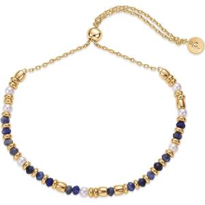 imagePAVOI 14K Yellow Gold Plated Beaded Enamel and Gemstones Bracelets for Women  Colored Boho Festival Adjustable Slider Bracelet  Freshwater Pearls Rose Jade Amazonite Sodalite Labradorite BeadsSodalite Gemstone