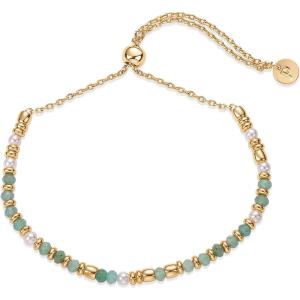 imagePAVOI 14K Yellow Gold Plated Beaded Enamel and Gemstones Bracelets for Women  Colored Boho Festival Adjustable Slider Bracelet  Freshwater Pearls Rose Jade Amazonite Sodalite Labradorite BeadsAmazonite Gemstone