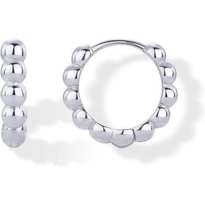imagePAVOI 18K Gold Plated Sterling Silver Posts Beaded Huggie Hoop Earrings for Women  Lightweight Gold Hoop EarringsWhite Gold