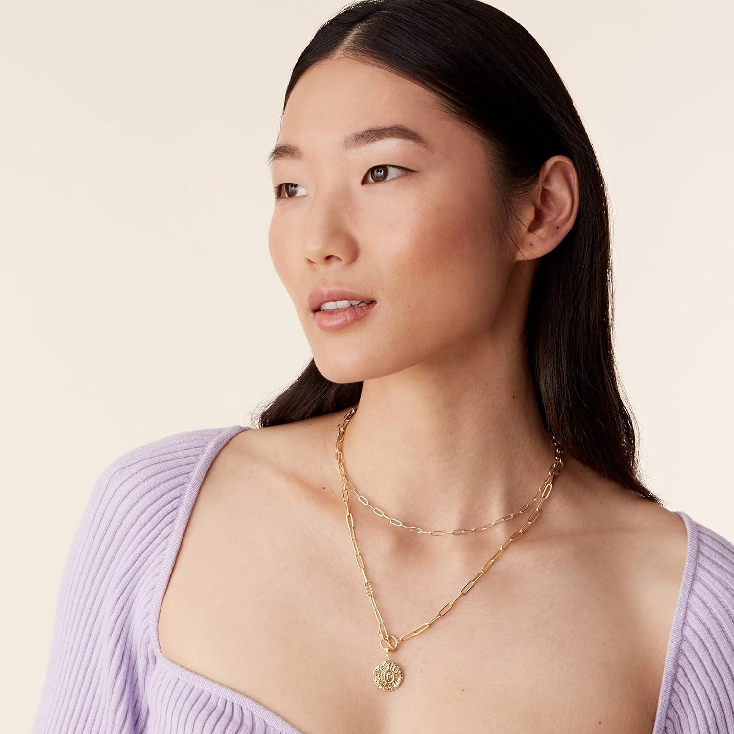 imagePAVOI 14K Gold Plated Layering Necklaces  Stylish Minimalist Design Pendant Necklaces  Bar Circle Lotus Disc Dog Tag Horizontal Bar Pendants for WomenRose Gold