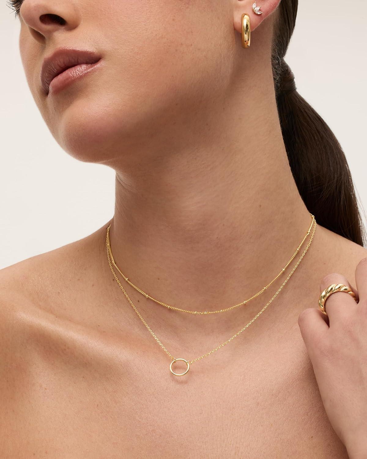 imagePAVOI 14K Gold Plated Layering Necklaces  Stylish Minimalist Design Pendant Necklaces  Bar Circle Lotus Disc Dog Tag Horizontal Bar Pendants for WomenWhite Gold