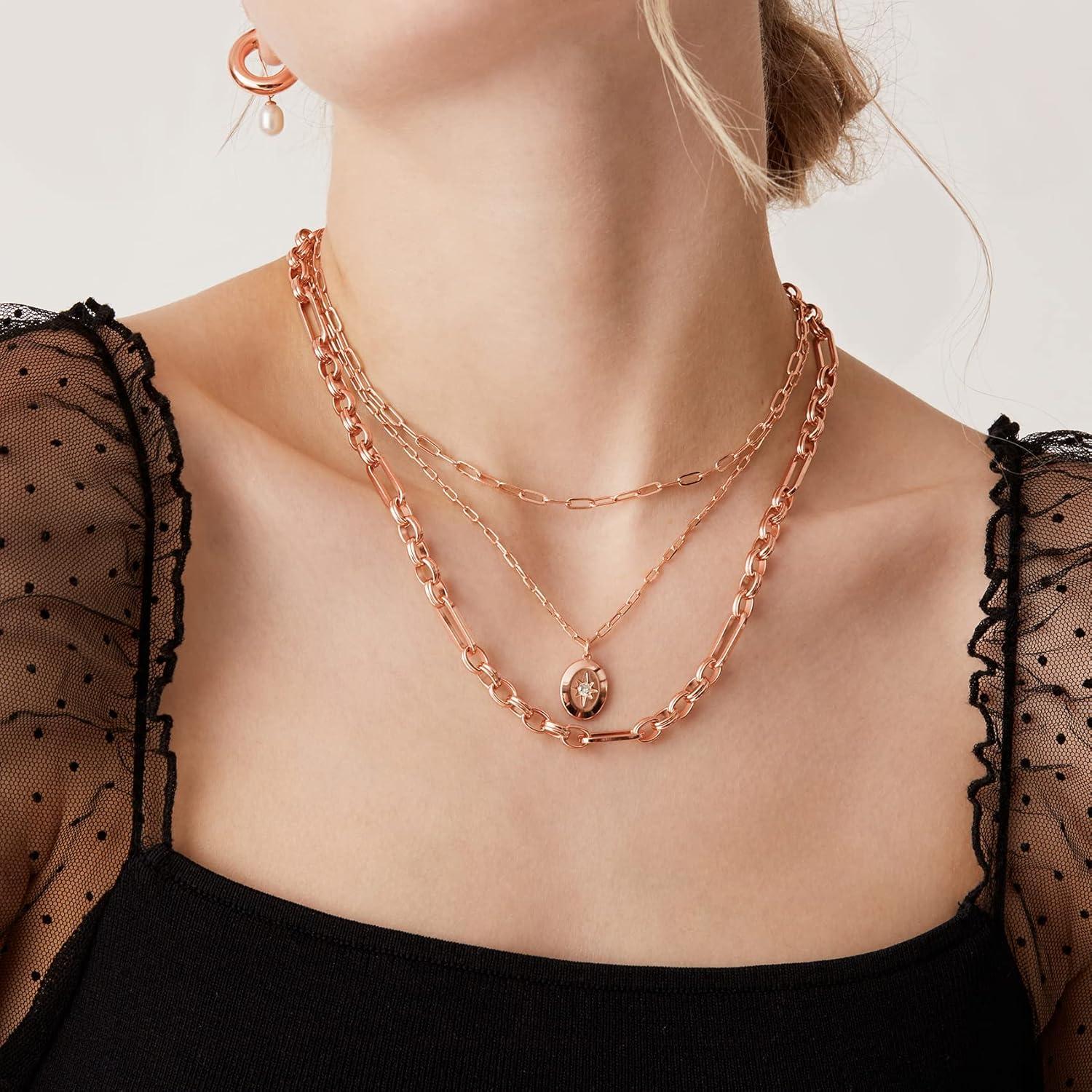 imagePAVOI 14K Gold Plated Layering Necklaces  Stylish Minimalist Design Pendant Necklaces  Bar Circle Lotus Disc Dog Tag Horizontal Bar Pendants for WomenRose Gold
